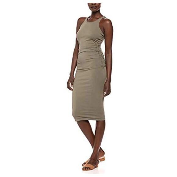 Michael Stars Racerback Midi Dress Medium Olive Green Jersey Tank Dress Neutral - Picture 1 of 10